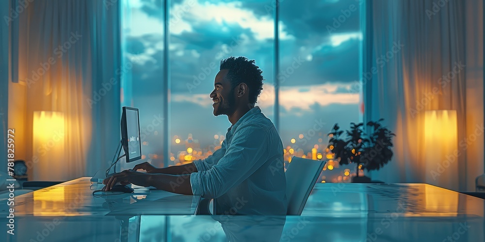 Aufkleber a man was sitting on a computer desk, surrounded by high-end, minimalist. generative ai.