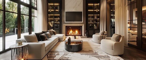 Luxury Den and Living Room with fireplace