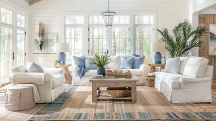 Coastal: Reflective of beachside living, with light colors, natural textures, nautical elements, and plenty of natural light 