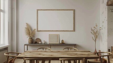 3D  Mockup Minimalist Scandinavian Living Room Wooden Frames