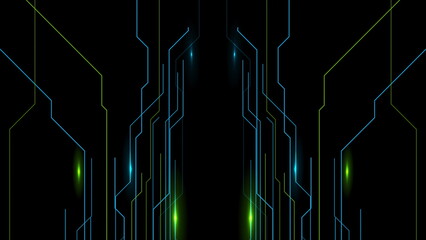 Abstract glowing blue green circuit board lines tech background