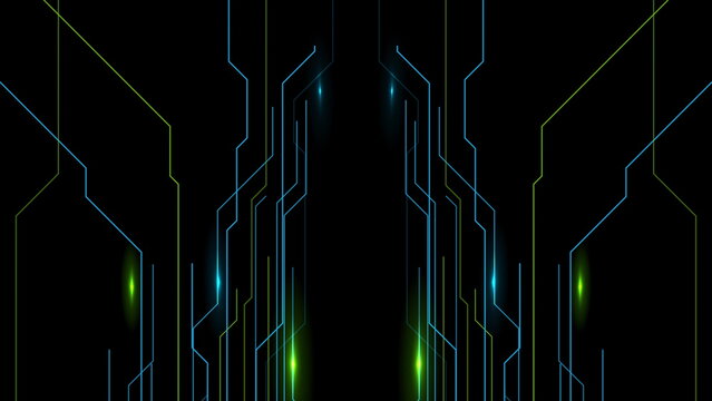 Abstract glowing blue green circuit board lines tech background