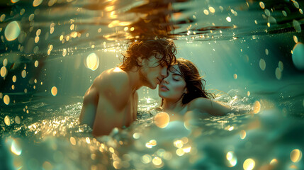 A Beautiful Couple in Love, Sensual Summer Romance in the Ethereal Shimmering Sea-3