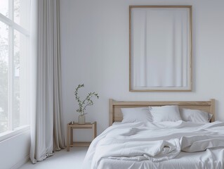 3D  Mockup Minimalist Scandinavian Bedroom Wooden Frames