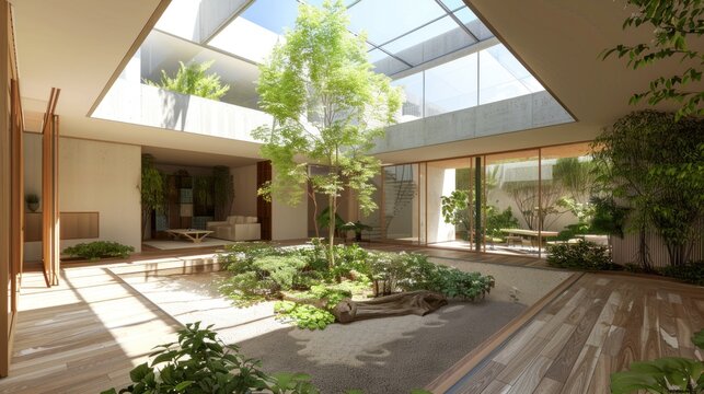 Create twin villas with a shared central atrium or skylight, bringing natural light and ventilation into both homes  