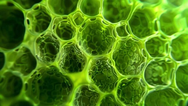 A microscopic view of a volvox colony a type of green algae that consists of hundreds of individual cells forming a spherical shape. . AI generation.