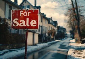 Obraz premium Wintery Residential 'For Sale' Real Estate Sign