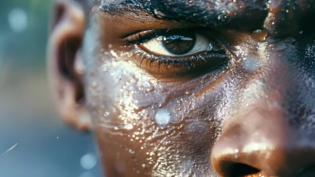 A closeup of a runners determined face highlighting the resolute mindset needed in sports.