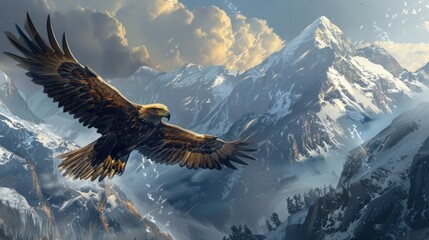 Design a book cover or album artwork featuring a dramatic image of an eagle in flight, symbolizing power, freedom, and the spirit of adventure 