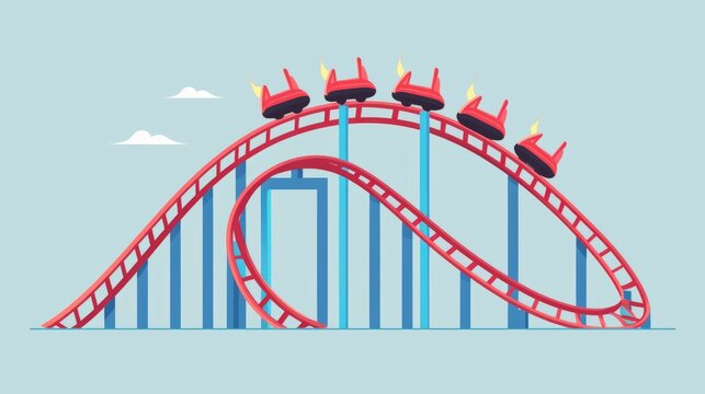 Red roller coaster, flat minimalistic isolated style illustration