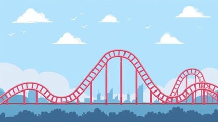 Red roller coaster, flat minimalistic isolated style illustration - obrazy, fototapety, plakaty