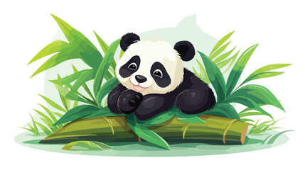 Panda Cuddling Bamboo Shoot Vector Logo Design Cute