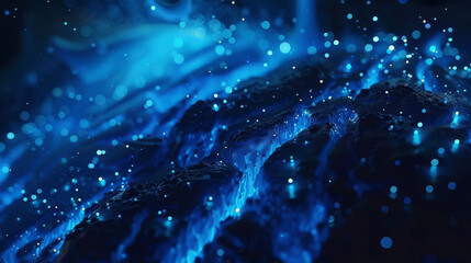Animated visualization of bioluminescent paint droplets, illuminating the darkness with their otherworldly glow,