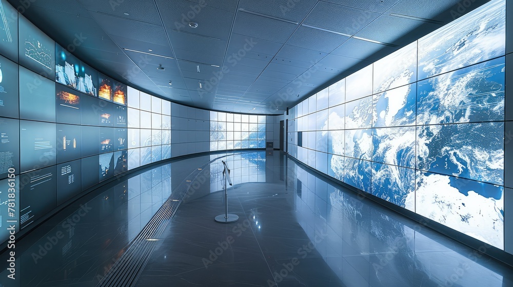 Aufkleber a launch room with large screens in the wall. generative ai.