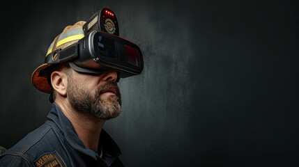 Obraz na płótnie Canvas Firefighter battles blazes, risking life and limb to protect communities with courage and dedication with virtual reality sunglass