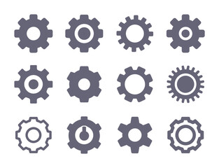 Gears glyph flat icons. Vector solid pictogram set included icon as cogwheels silhouette illustration for settings.