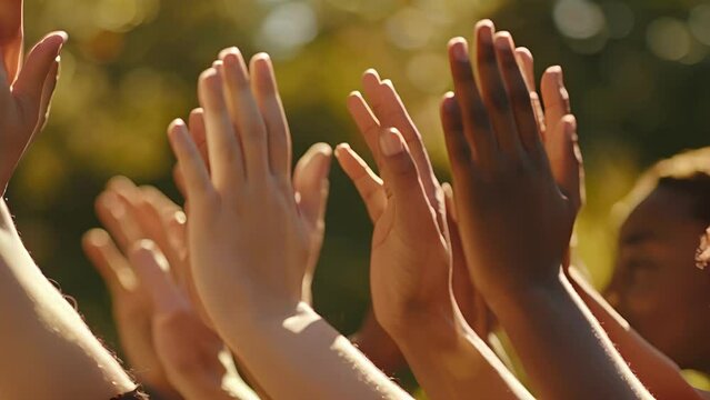 The sound of clapping hands and stomping feet creates a rhythmic wave of support and encouragement.