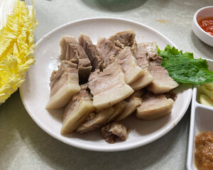 Bossam Korean traditional food, boiled pork
