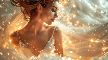 Beautiful emotional woman wearing shiny dress. Generative AI. - 781839110