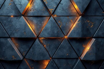 Luxury triangle abstract black metal background with golden light lines