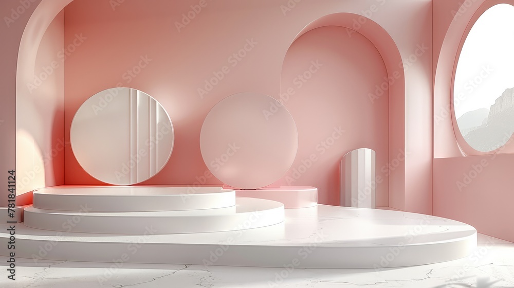 Poster Abstract geometric background with podium for product display 3d rendering. Generative AI.