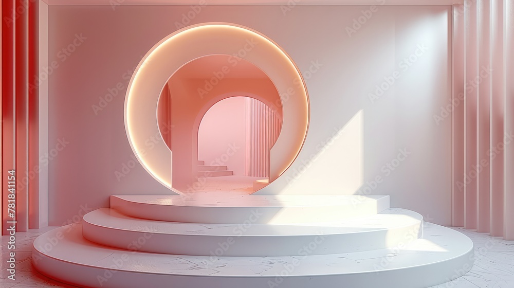 Poster Abstract geometric background with podium for product display 3d rendering. Generative AI.
