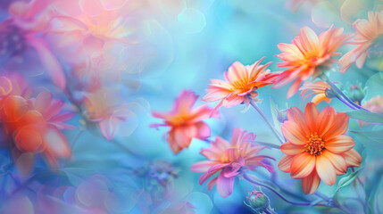 Obraz premium Vibrant abstract floral backdrop with radiant blooms and bokeh effects suggesting joy and spring freshness