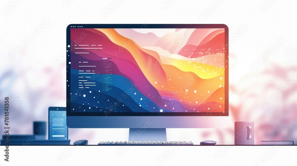 Aufkleber A vector illustration of a computer screen with creative web design vibes, on a white background. Generative AI.
