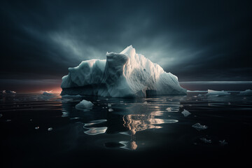 Melting iceberg floating in the cold water of Antarctica. Global warming concept - obrazy, fototapety, plakaty