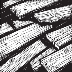 Black and White Textured Stack of Wooden Planks: Vector Illustration