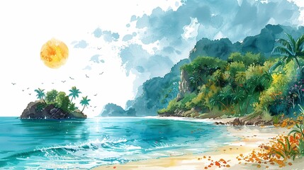 Explore the tropical paradise of deserted islands where cartoon little animals discover hidden coves and sandy shores.