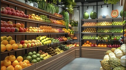 Beautiful fruit shop. Generative AI.