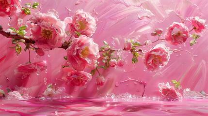 Spring Blossom Serenade, Soft Pink Petals Adrift in the Breeze, Natures Poetic Tribute to Renewal