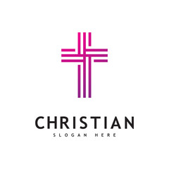 Obraz premium Christian Church logo creative Cross design vector