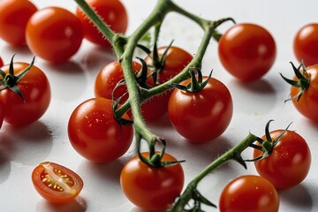 Cherry tomatoes on white background