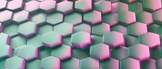 Modern Minimalist Geometric Pattern with Pink and Teal Hexagons - Abstract 3D Render Design Background