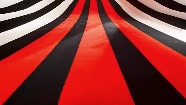 Colorful Confidence Against the timeless black and white stripes the fiery red carpet exudes confidence and excitement enticing you . AI generation.