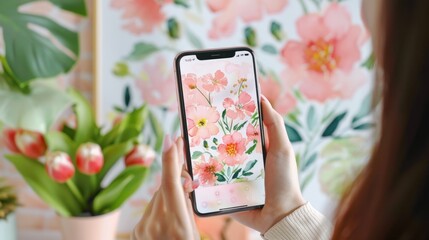 watercolor flower mobile app where users can digitally paint and customize their own floral creations, using a variety of brushes and colors  