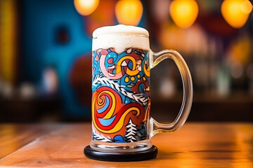 Banner consisting from foamy German beer in large glass mug for celebration holiday Oktoberfest, Ai generated - obrazy, fototapety, plakaty