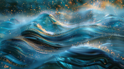 Artistic rendering of a quantum flux, with waves of computational power rippling through a digital sea,