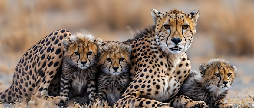 Mother Cheetah Teaching Her Curious Cubs Crucial Hunting Skills for Survival in the Wild
