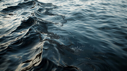 Conceptual image of dark oil spills spreading across the ocean's surface, threatening marine life and coastal communities, - obrazy, fototapety, plakaty