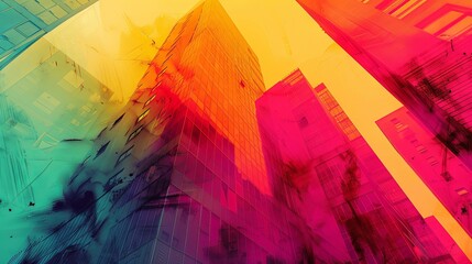 Dynamic urban geometry: Abstract buildings in vibrant hues.