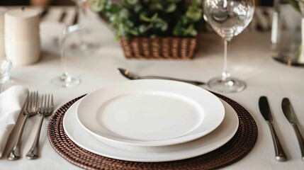 Elegant table setting for wedding menu invitation card mockup at luxury fine dining restaurant