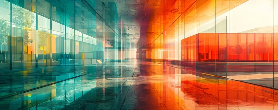 Contemporary architecture in a colorful abstract composition.