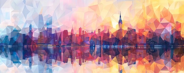 City skyline transformed into abstract geometric art.