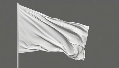 White flag waving in the wind on flagpole, isolated on gray background, closeup