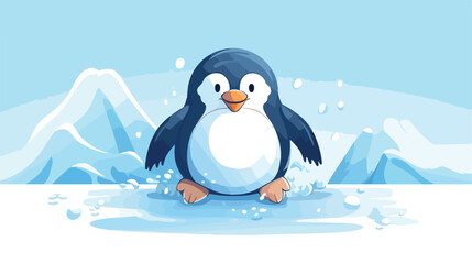 Penguin Sliding Ice Trail Vector Logo illustration
