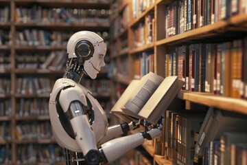 Fototapeta premium A robot librarian that organizes and catalogs books and information with speed and accuracy.