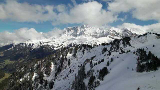 Dents du Midi mountains in the Swiss Alps, 4K aerial
